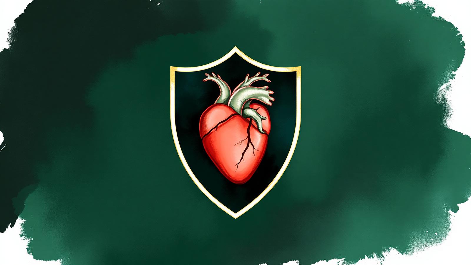 Ilustração editorial de um escudo dourado protegendo um coração estilizado